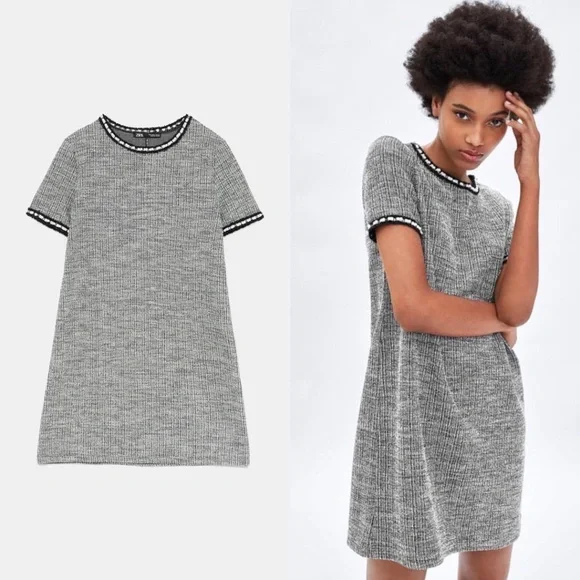 Zara | Dresses | Zara Textured Mini Dress With Pearl Beads S | Poshmark